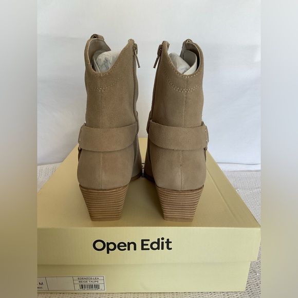 Tan Ankle Booties with Decorative Hardware and Stacked Heel - Picture 3 of 10